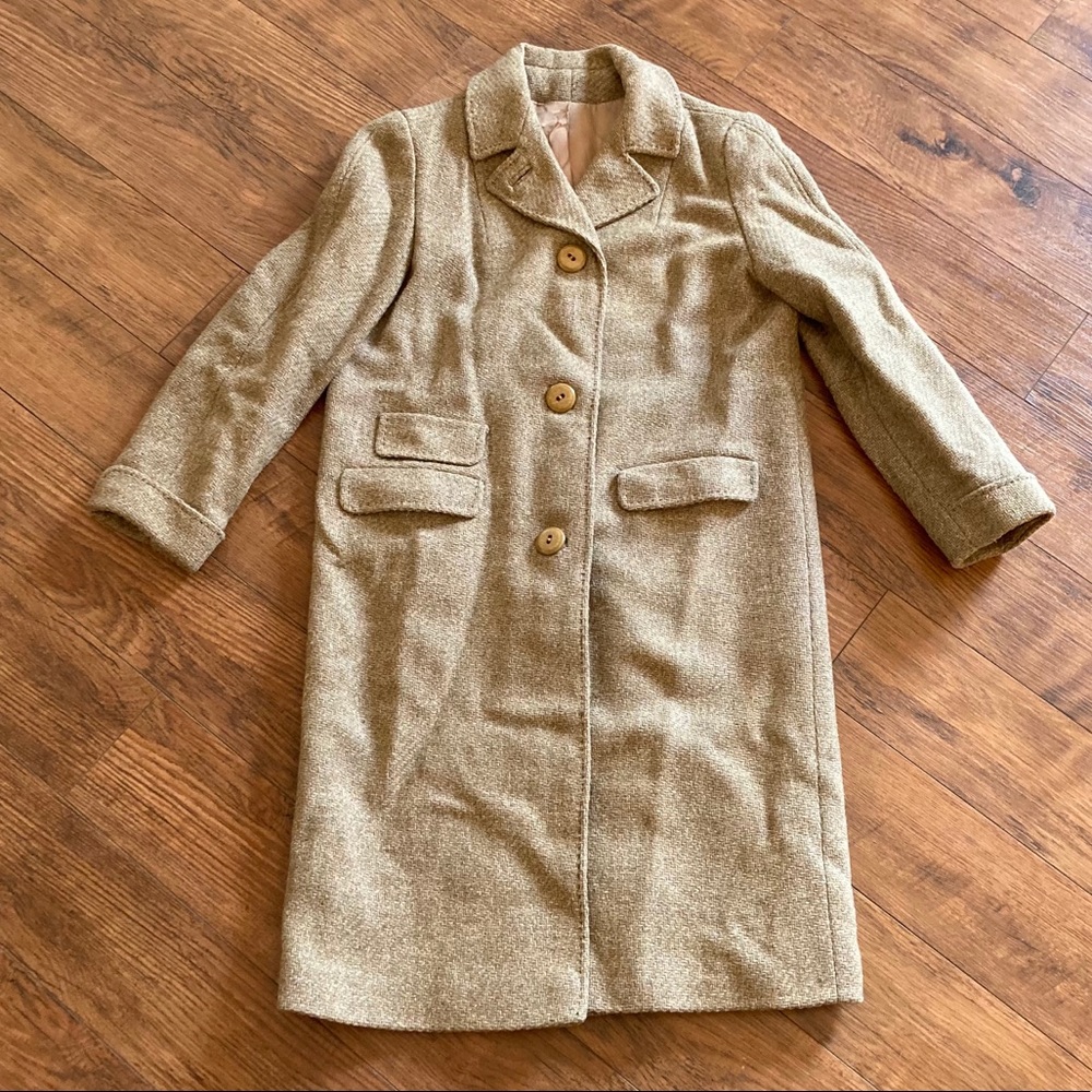 Vintage Jacket Coat Tweed Beige Mid-Length Small